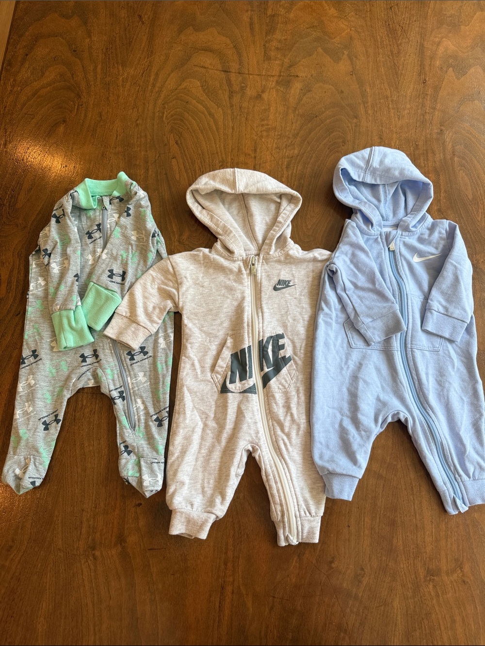 Nike & Under Armor baby onsie bundle0-3 month sport onsie, blue, green, neutral